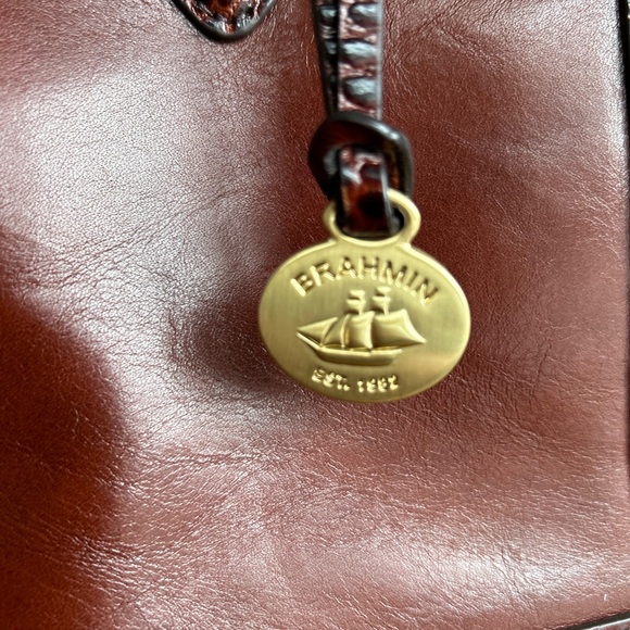 Brahmin Cognac Croc Leather Satchel Bag EUC - Picture 11 of 12